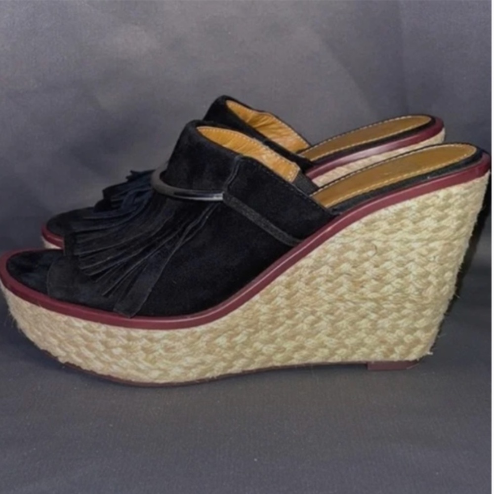 Franco Sarto Black Suede Leather Wedges size 6M